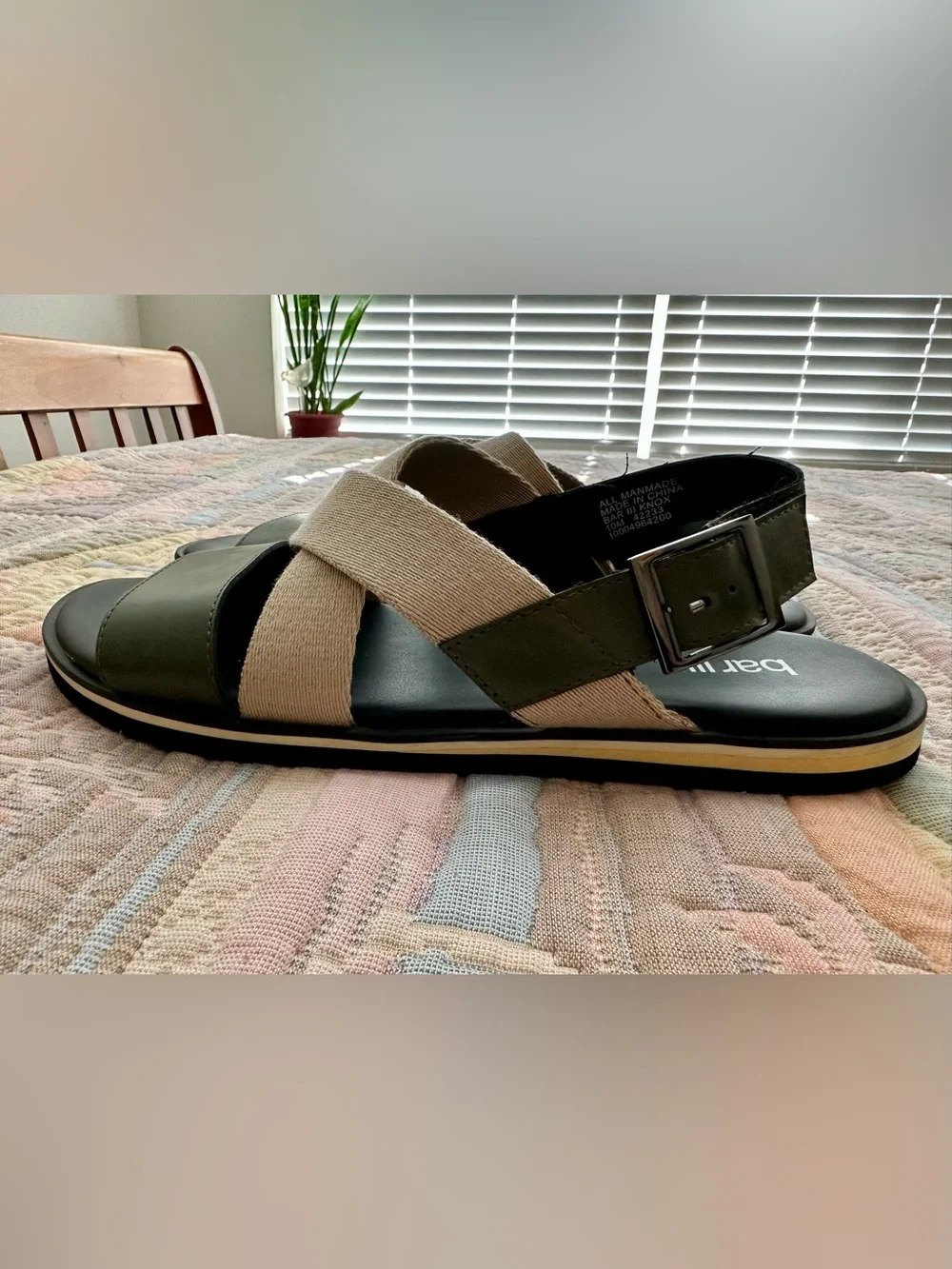 Bar III Olive Green and Tan Strappy Flat Sandals